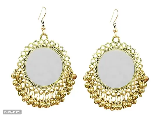 CosMos Brass Mirror Earrings for Women and girls, Golden
