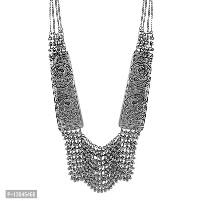 CosMos Antique Oxidised Silver Side Pendant Ghungroo Beads Designer Necklace Jewellery for Women