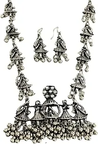 Styledwell Oxidised Stylish Long Doli Baraat Necklace Set For Women - Silver-thumb1