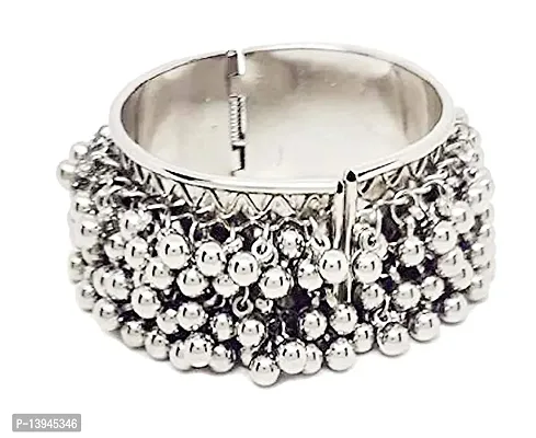 Total Fashion Adjustable Silver Oxidised Ghungroo Bangle 1 Pairfor Women/Girls-thumb3
