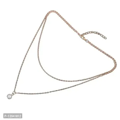 CosMos Alloy Elegant Double Layer Chain Imitation Pearl Gold Pendant Necklace for Women-thumb0