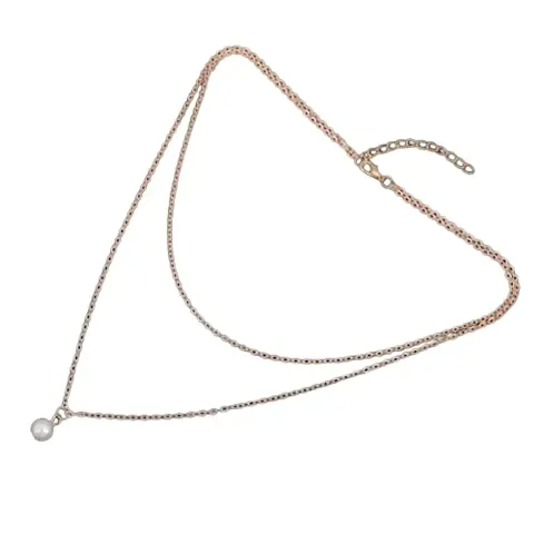 CosMos Alloy Elegant Double Layer Chain Imitation Pearl Gold Pendant Necklace for Women