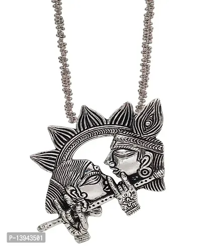 Total Fashion Jewellery Oxidised Silver Latest Temple Desigen Radha Krishna Chain Necklace for Women  Girls