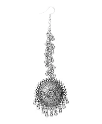 CosMos German Oxidised Silver Afghani Navratri Garba Style Traditional Maang Tikka with Jhumka Earrings Jewellery Set for Women.-thumb2