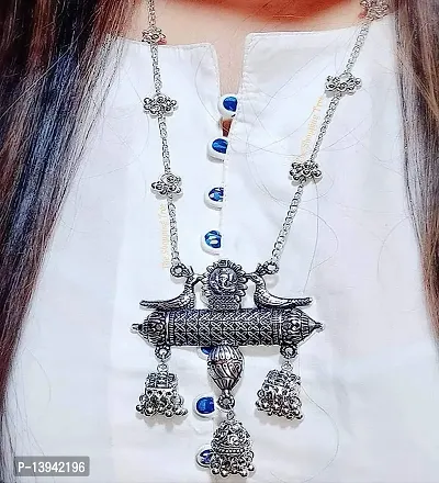 Total Fashion Jewellery Oxidised Silver Banjara Style Chain Necklace with Ganesh Earring for Women  Girls-thumb5