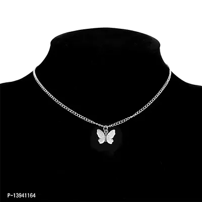 COSMOS SYSTEMS Butterfly Choker Necklace Gorgeous Pendant Necklaces Sparkly Butterfly Chain Jewellery for Women (Silver 1 Butterfly Charms)-thumb2