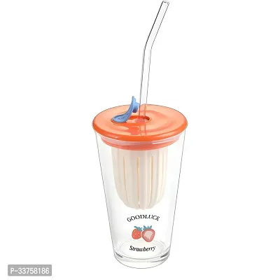 Glass Tumbler with Fruit Infuser Lid and Straw (500ML, Pack of 1, Multicolor)