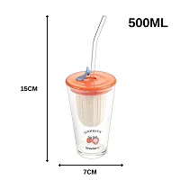 Glass Tumbler with Fruit Infuser Lid and Straw (500ML, Pack of 1, Multicolor)-thumb3