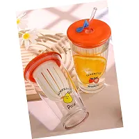 Glass Tumbler with Fruit Infuser Lid and Straw (500ML, Pack of 1, Multicolor)-thumb2