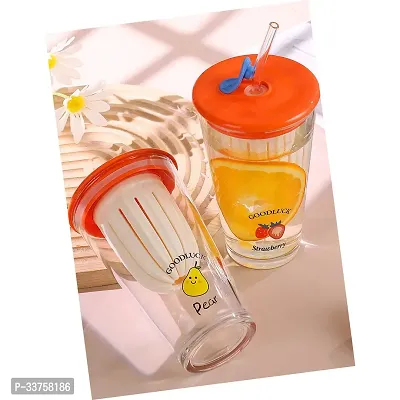 Glass Tumbler with Fruit Infuser Lid and Straw (500ML, Pack of 1, Multicolor)-thumb3