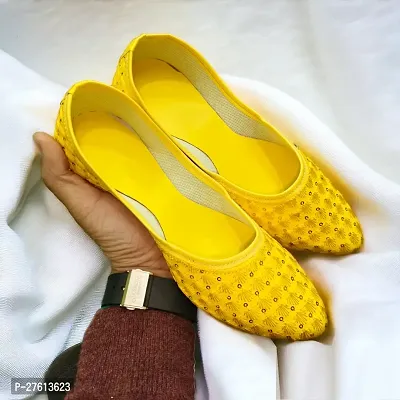 Elegant Yellow Synthetic Leather Solid Bellies For Women