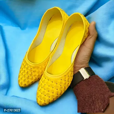 Elegant Yellow Synthetic Leather Solid Bellies For Women-thumb3