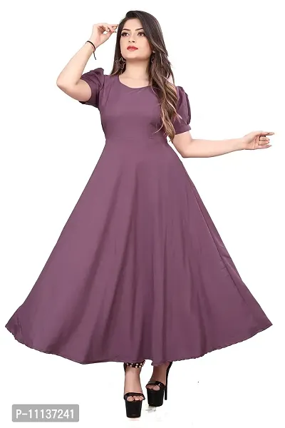 QENA New Aline Maxi Plain Dress for Women in All Trendy Colours Purple-thumb0