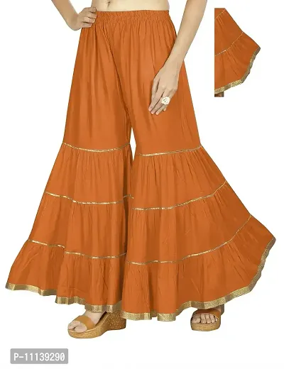 QENA Womens Rayon Sharara Palazzo (Free Size) up to 26 inch to 46 inch Orange-thumb0