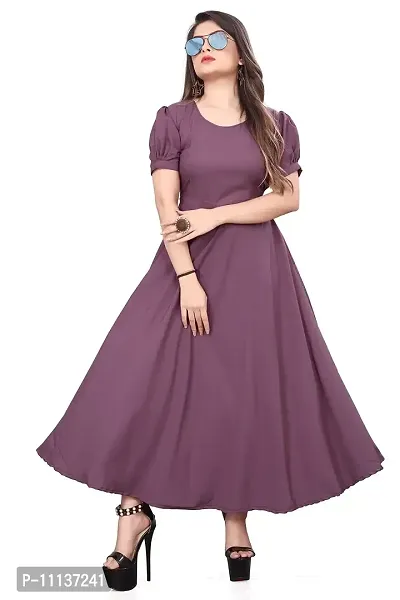 QENA New Aline Maxi Plain Dress for Women in All Trendy Colours Purple-thumb3