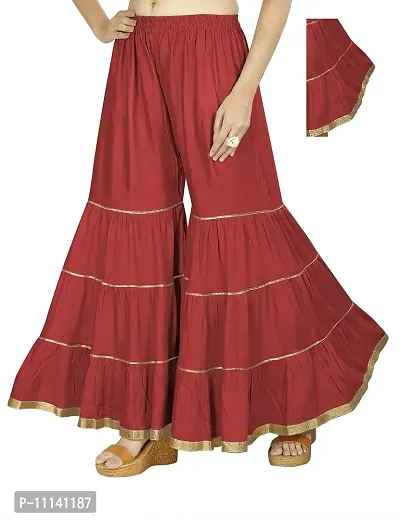 QENA Womens Rayon Sharara Palazzo (Free Size) up to 26 inch to 46 inch Red