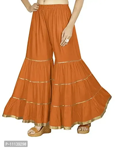 QENA Womens Rayon Sharara Palazzo (Free Size) up to 26 inch to 46 inch Orange-thumb2