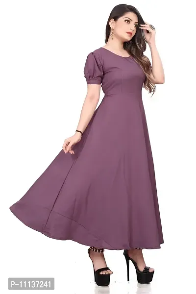 QENA New Aline Maxi Plain Dress for Women in All Trendy Colours Purple-thumb4