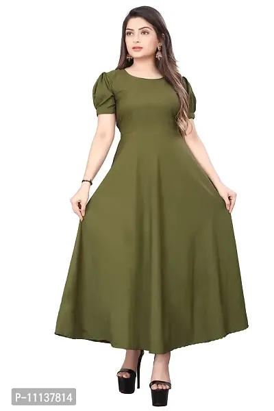 QENA New Aline Maxi Plain Dress for Women in All Trendy Colours Green