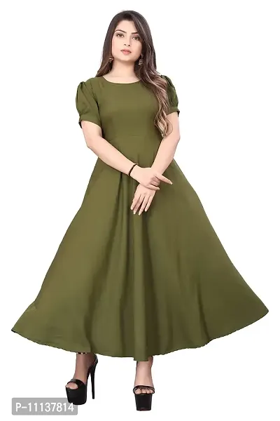 QENA New Aline Maxi Plain Dress for Women in All Trendy Colours Green-thumb5