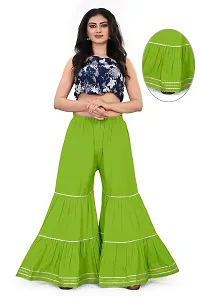 QENA Women's Rayon Flared Sharara Palazzo(Free Size) Green-thumb2