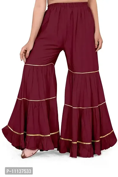 QENA Women's Rayon Flared Sharara Palazzo (Free Size) Maroon-thumb0