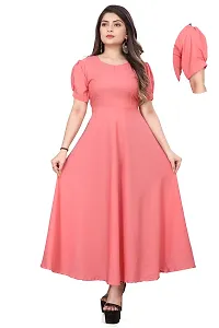 QENA New Aline Maxi Plain Dress for Women in All Trendy Colours Pink-thumb4