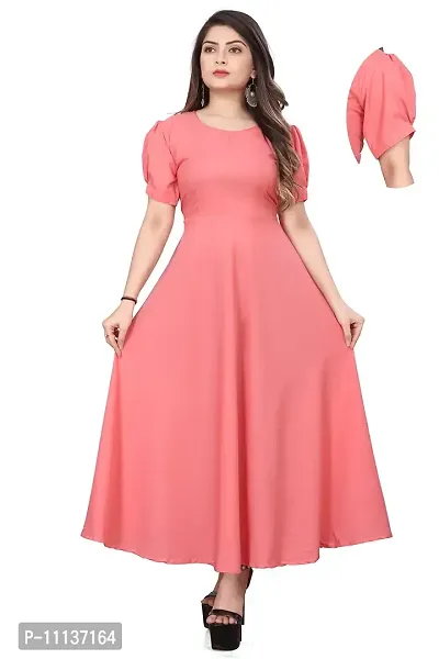 QENA New Aline Maxi Plain Dress for Women in All Trendy Colours Pink-thumb5