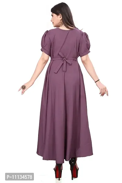 QENA New Aline Maxi Plain Dress for Women in All Trendy Colours Purple-thumb2