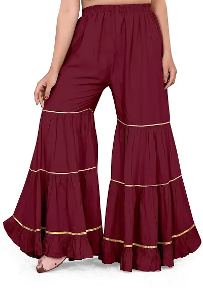 QENA Women's Relaxed Fit Rayon Palazzo (1001-MAROON_Maroon_10XL)