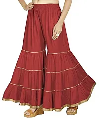 QENA Womens Rayon Sharara Palazzo (Free Size) up to 26 inch to 46 inch Red-thumb1