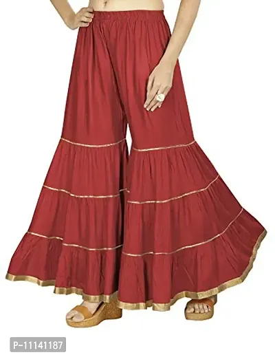 QENA Womens Rayon Sharara Palazzo (Free Size) up to 26 inch to 46 inch Red-thumb2
