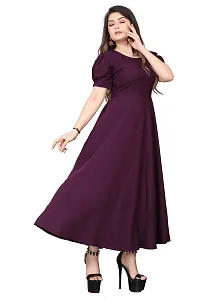 QENA New Aline Maxi Plain Dress for Women in All Trendy Colours Dark Purple-thumb3