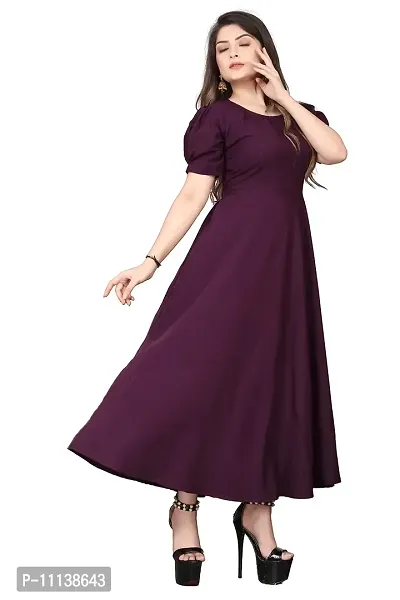 QENA New Aline Maxi Plain Dress for Women in All Trendy Colours Dark Purple-thumb4