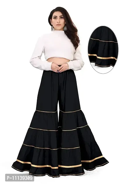 QENA Rayon Gotta Patti Sharara/Plazo (Free Size Waist Size 26 inch to 46 Inch) Black-thumb3