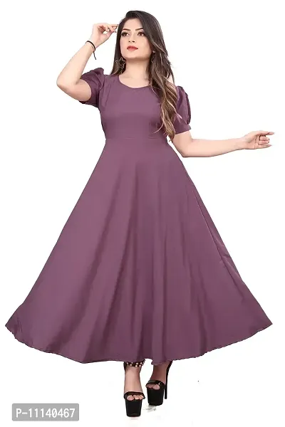 QENA New Aline Maxi Plain Dress for Women in All Trendy Colours Purple-thumb0