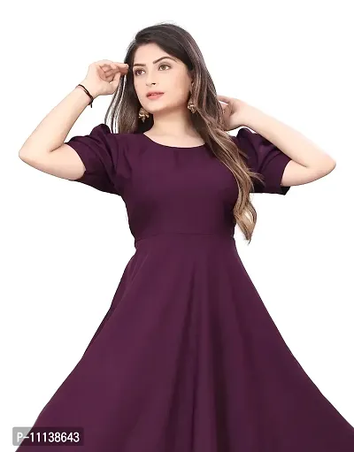 QENA New Aline Maxi Plain Dress for Women in All Trendy Colours Dark Purple-thumb5