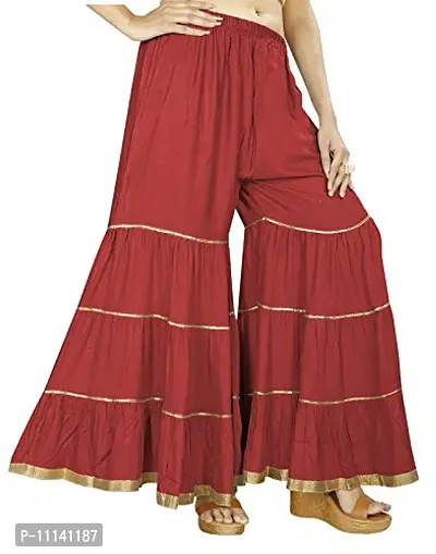 QENA Womens Rayon Sharara Palazzo (Free Size) up to 26 inch to 46 inch Red-thumb4