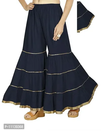 QENA Womens Rayon Sharara Palazzo (Free Size) up to 26 inch to 46 inch Blue
