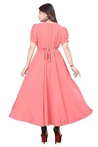 QENA New Aline Maxi Plain Dress for Women in All Trendy Colours Pink-thumb1