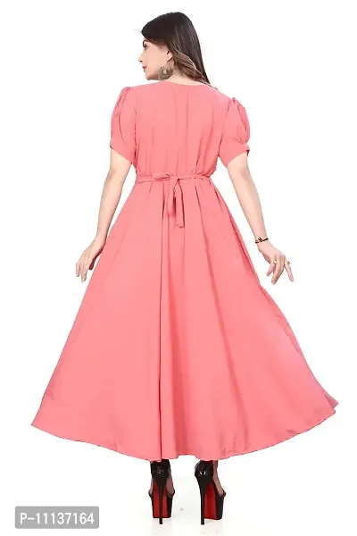 QENA New Aline Maxi Plain Dress for Women in All Trendy Colours Pink-thumb2