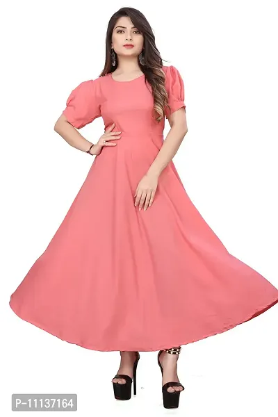 QENA New Aline Maxi Plain Dress for Women in All Trendy Colours Pink