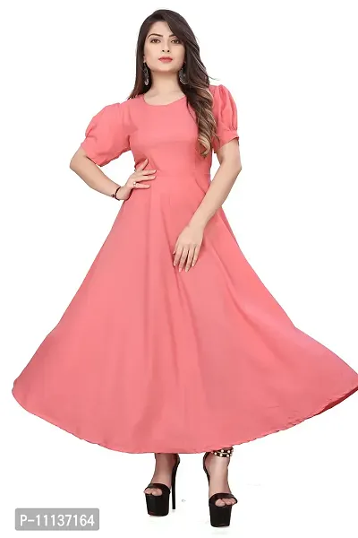 QENA New Aline Maxi Plain Dress for Women in All Trendy Colours Pink-thumb0