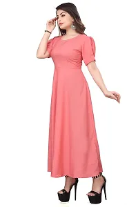 QENA New Aline Maxi Plain Dress for Women in All Trendy Colours Pink-thumb2