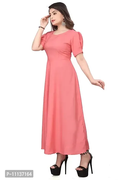 QENA New Aline Maxi Plain Dress for Women in All Trendy Colours Pink-thumb3