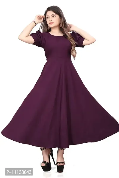 QENA New Aline Maxi Plain Dress for Women in All Trendy Colours Dark Purple-thumb0