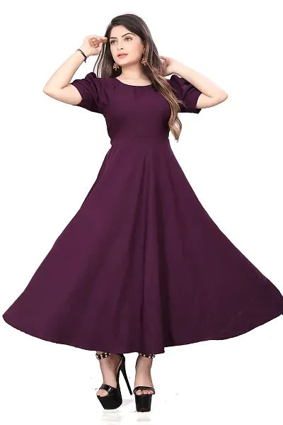 QENA New Aline Maxi Plain Dress for Women in All Trendy Colours Dark