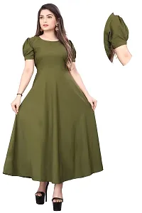 QENA New Aline Maxi Plain Dress for Women in All Trendy Colours Green-thumb3