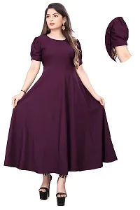 QENA New Aline Maxi Plain Dress for Women in All Trendy Colours Dark Purple-thumb2