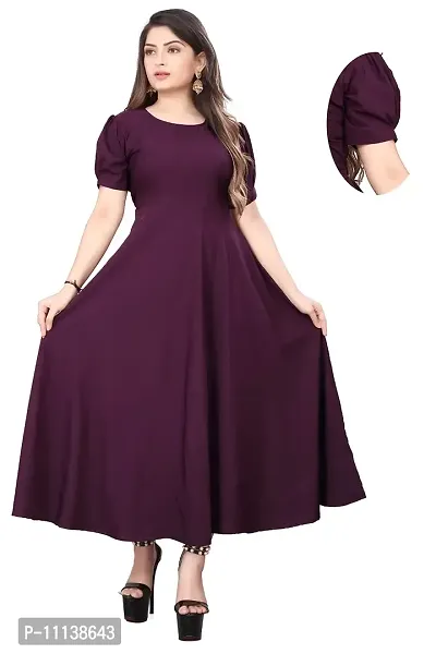 QENA New Aline Maxi Plain Dress for Women in All Trendy Colours Dark Purple-thumb3